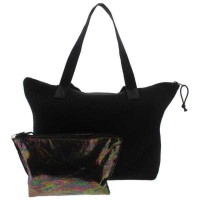 Ideology Womens Mesh Faux Trim Tote Handbag Black Large
