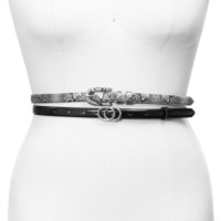Inc 2-Pk. Skinny Belts, Silver/Black, Large