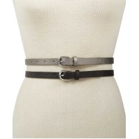 INC International Concepts 2-for-1 Embossed & Solid Belts (Black, L)