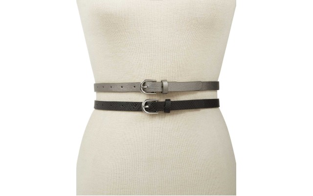  2-For-1 Embossed & Solid Belts (Black, M)