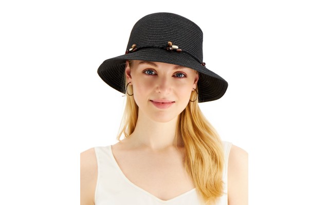 s Beaded-Band Cloche Hat, Black