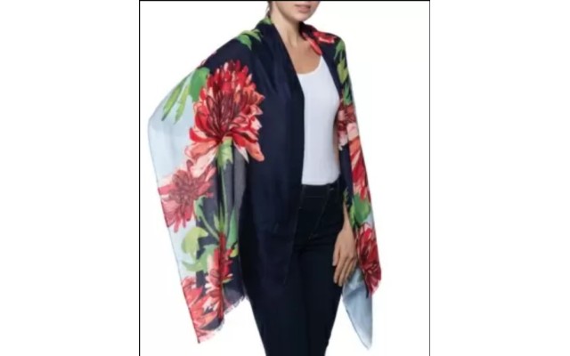  Bold Floral-print Pashmina Blue One Size