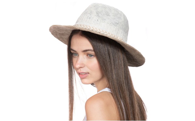  Colorblocked Panama Hat, White