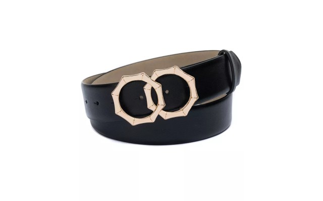  Concepts Double-Circle Bamboo-Buckle Belt, Black, Large