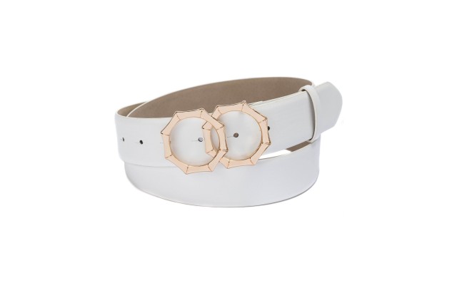  Concepts Double-Circle Bamboo-Buckle Belt, White, Small