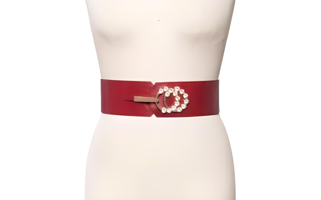  Concepts Embellished Stretch Belt, Dark Red, Small/Medium