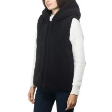 INC International Concepts Faux-Fur Hooded Vest, Large/X-Large, Black