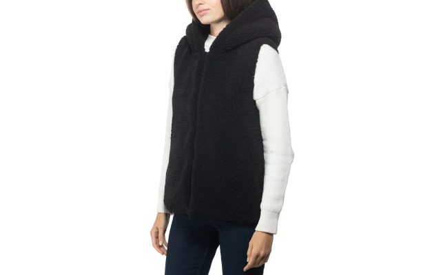  Faux-Fur Hooded Vest, Large/X-Large, Black