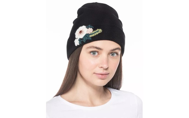 Inc International Concepts Floral Embroidered Beanie Black One Size