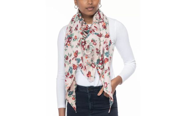  Floral-Print Triangle Scarf: Pink, 80″ x 54″