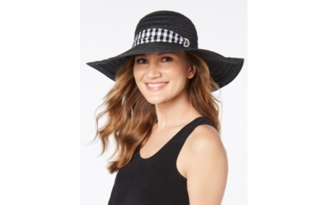  Gingham-Tie Floppy Hat