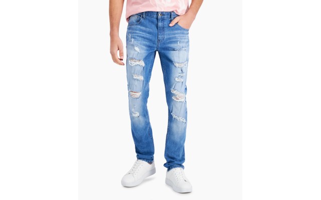  Men's James Ripped Skinny Jeans, Blue, 40