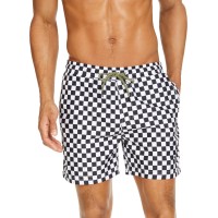  INC International Concepts Men’s Printed Checkerboard Mesh Inset Quick Dry Swim Trunks, Black/Ivory, Small