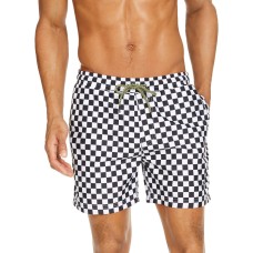  INC International Concepts Men’s Printed Checkerboard Mesh Inset Quick Dry Swim Trunks, Black/Ivory, Small