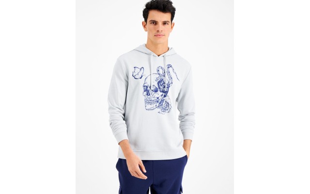 s Men’s Regular-Fit Printed Hoodie, Light Blue/XL