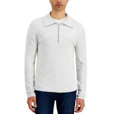 INC International Concepts Men’s Regular-Fit Ribbed 1/4-Zip Sweater, Gray Heather, Small