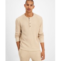 Inc International Concepts Men’s Solid Waffle-Knit Henley Sweatshirt, Beige, XXL