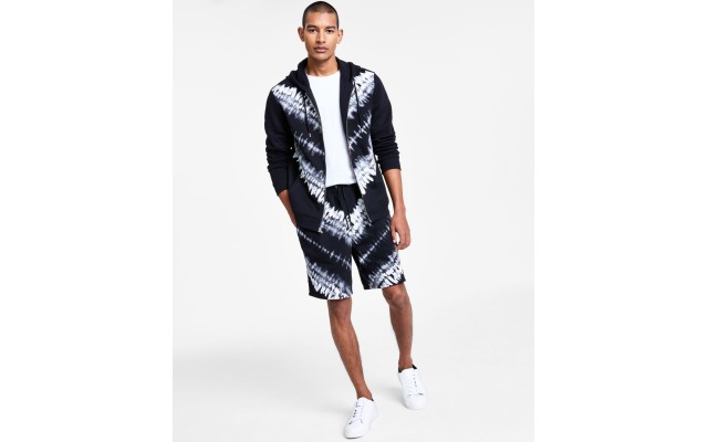  Men’s Tie-Dye Zip-Up Hooded Sweater, Black, X-Small