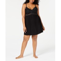 INC International Concepts Plus-Size Lace-Detail Heavenly Soft Nightgown, Black, 2X