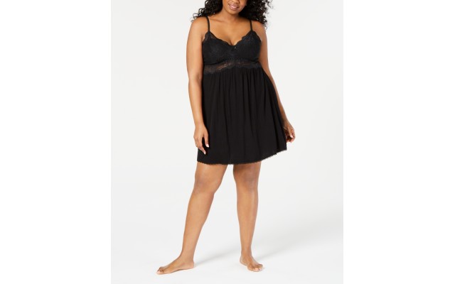  Plus-Size Lace-Detail Heavenly Soft Nightgown, Black, 2X