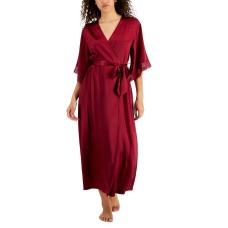 Inc International Concepts Satin Lace-Trim Long Wrap Robe, Rhododendron, XX-Large