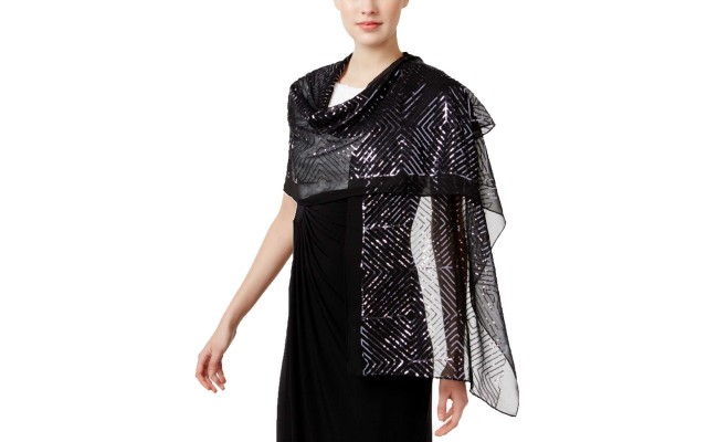  Sequined Squares Evening Wrap (Black/Silver, One Size)
