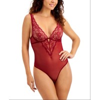 Inc International Concepts Sheer Lace Underwire Thong Bodysuit, Red, Medium