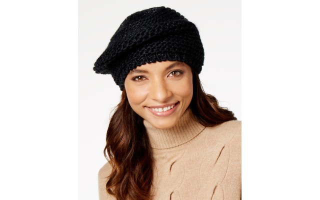  Shine Stitch Beret Black One Size