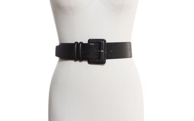  Concepts Snakeskin-Embossed Stretch Belt, Black, Medium / Large