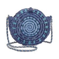 INC International Concepts Straw Circle HandBag Crossbody (Blue)