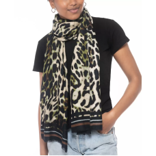 Inc International Concepts Striped Leopard-Print Wrap, Black/Beige, 72” x 21”