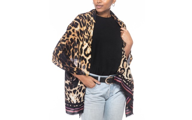  Striped Leopard-Print Wrap Various Colors: OS/Leopard