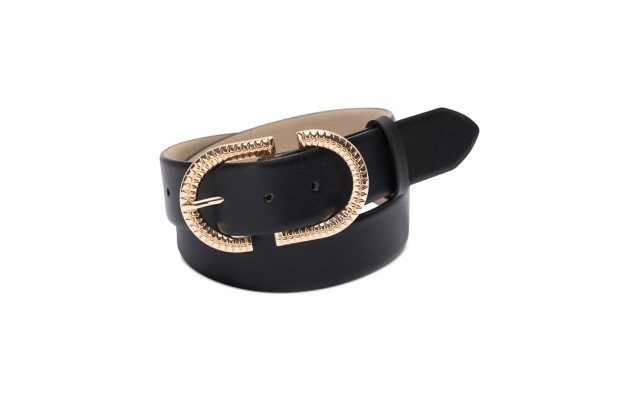  Textured Buckle Belts, Black, Small