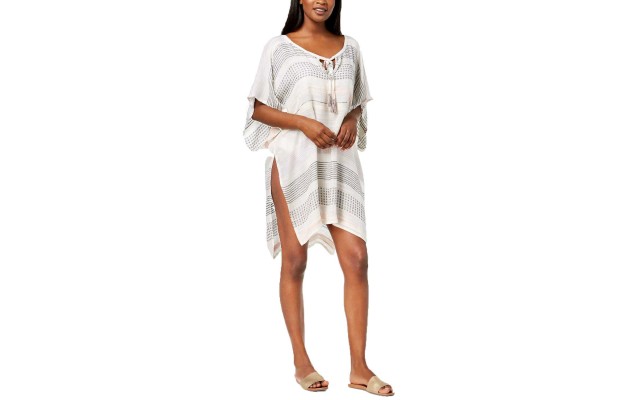 Textured Woven Stripe Cover-Up (White)