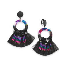 INC International Concepts Two-Tone Sequin, Bead, Multicolor Hoop & Fringe Clip-On Drop Earrings