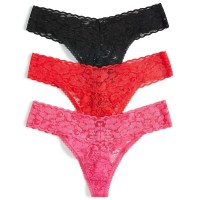 INC International Concepts Women s 3-Pk. Lace Thong Underwear, 2XL, Black/Pink/Red