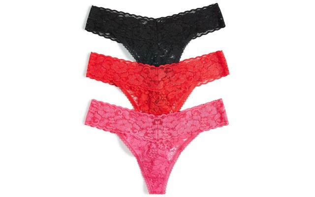  Women s 3-Pk. Lace Thong Underwear, 2XL, Black/Pink/Red