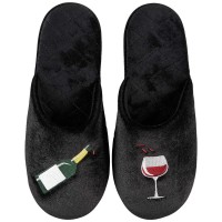 INC International Concepts Women’s Velour Scuff Slippers, Black, Small