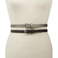 INC International Concepts Womens 2-for-1 Embossed Solid Belt (Pewtersilver/Black, XL)