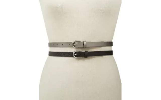  Womens 2-for-1 Embossed Solid Belt (Pewtersilver/Black, XL)