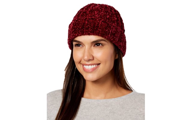  Women’s Chenille Shine Beanie Hats, wine