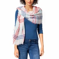 INC International Concepts Womens Colored Up Plaid Wrap (Natural, One Size)