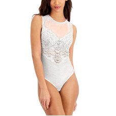 Inc International Concepts Women’s Cupped Swiss Dot Thong Bodysuit, White, Medium