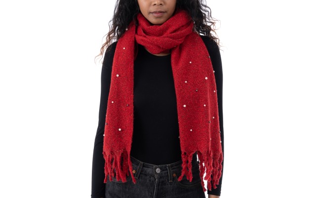  Women’s Embellished Boucle Blanket Wrap, Red