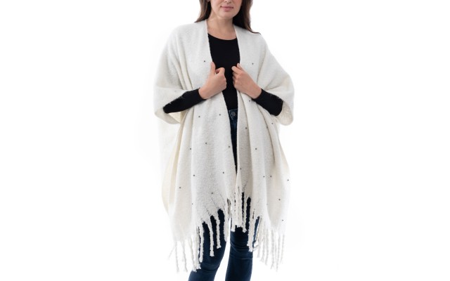 Women’s Embellished Wrap Sweater, Ivory