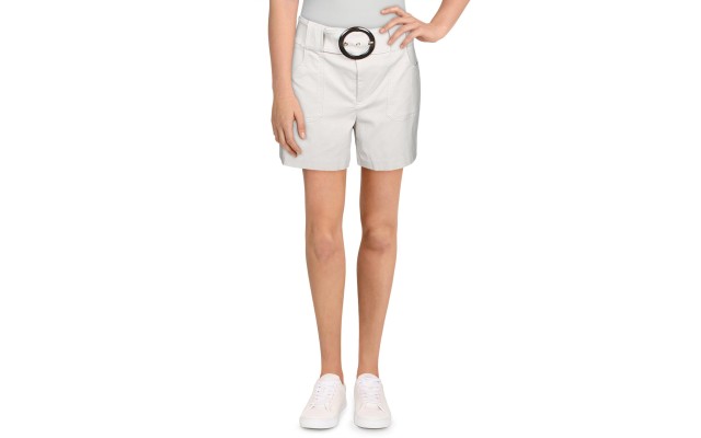  Womens Faux Belt High Rise Shorts, Toad Stool, 12