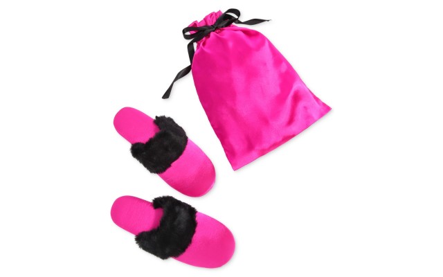  Women’s Faux-Fur-Trim Slippers,, Medium, Pink