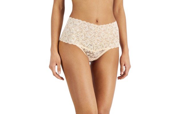  Women’s High Waist Lace Thong, Beige, Small