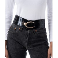 INC International Concepts Women’s Interlocking Hook Stretch Belt, Black, Large/X-Large