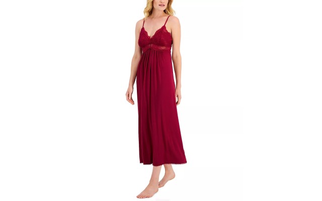  Womens Knit Lace Cup Long Nightgown Lingerie, Rhododendron, XS